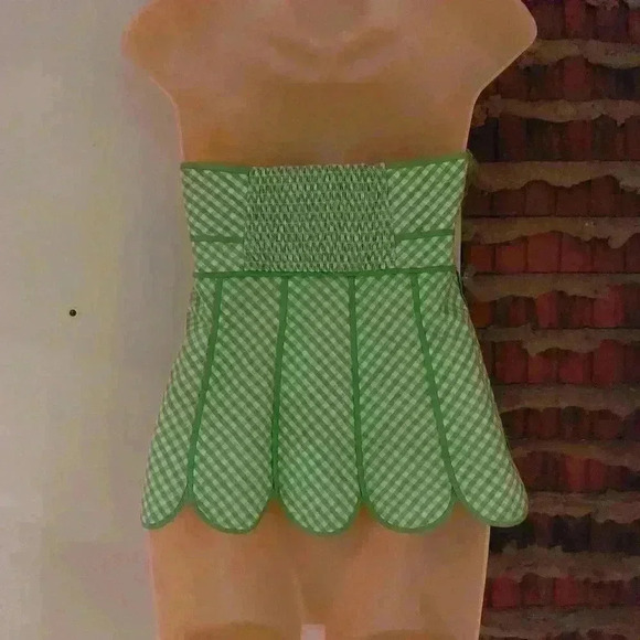 Lilly Pulitzer Halter Top Scalloped Gingham Strapless  Bodice Side Zipper Size 0 - Picture 3 of 6
